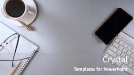  Presentation with spiral notebook - Colorful theme enhanced with high-angle-view-wireless-keyboard backdrop and a gray colored foreground