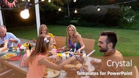  Presentation with family talking - Slide set having high-angle-view background and a red colored foreground