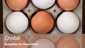  Presentation with brown - Slide set with high angle view of a carton of brown and white farm fresh eggs the nine egg cardboard crate fills the frame with a bit of wood table showing on the sides background and a coral colored foreground