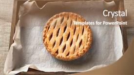  Presentation with lined paper - PPT theme consisting of high angle view of an apple pie in a wood box lined with parchment paper horizontal format on a burlap table cloth background and a coral colored foreground