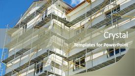  Presentation with under construction - Presentation theme featuring high apartment building in city background and a gray colored foreground