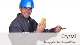  Presentation with measurement - PPT theme consisting of electricity metere - electrician holding a measurement tool background and a white colored foreground