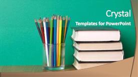  Presentation with pencils - PPT layouts consisting of high class - books and pencils background and a teal colored foreground