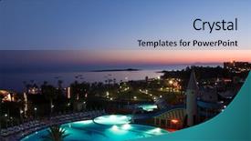  Presentation with luxury hotel - PPT theme featuring high class - luxury hotel at night background and a teal colored foreground