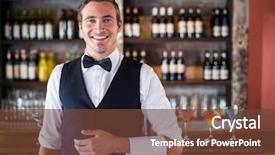  Presentation with waiter - Slide set consisting of high class - portrait of confident waiter standing background and a tawny brown colored foreground