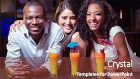  Presentation with cocktail bar - Slide set featuring high class - portrait of friends enjoying while background and a tawny brown colored foreground