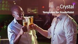  Presentation with toasting - Presentation design featuring high class - two men toasting with glass background and a tawny brown colored foreground