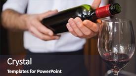  Presentation with bottle red wine - Beautiful PPT theme featuring high class - waiter pouring a bottle backdrop and a dark gray colored foreground