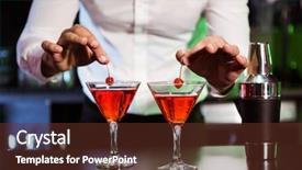  Presentation with cocktail bar - Beautiful slide deck featuring high class restaurant - bartender garnishing cocktail with cherry backdrop and a tawny brown colored foreground
