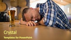  Presentation with beer bar pub tap counter - Amazing PPT theme having high class restaurant - drunken man sleeping on counter backdrop and a coral colored foreground