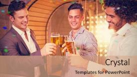  Presentation with restaurant toasting - PPT theme with high class restaurant - group of friends toasting background and a coral colored foreground