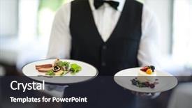  Presentation with commercial retail stores - Slides having high class restaurant - waiter showing a dish background and a  colored foreground