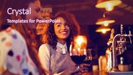  Presentation with women queens - Theme enhanced with high class restaurant - young women interacting with each background and a tawny brown colored foreground