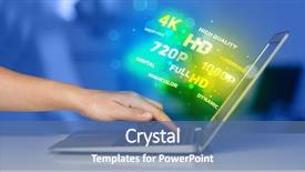  Presentation with definition - PPT theme featuring high definition - man choosing display resolution concept background and a ocean colored foreground