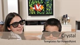 Presentation with kids - Audience pleasing presentation theme consisting of high definition - two kids on couch watching backdrop and a coral colored foreground