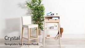  Presentation with high dimension - Colorful presentation theme enhanced with high-desk-with-chair backdrop and a soft green colored foreground