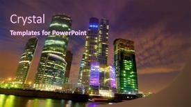  Presentation with dynamic - Presentation theme with high dynamic range photo of skyscrapers in moscow background and a tawny brown colored foreground