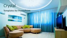  Presentation with room - PPT theme consisting of high end - modern blue room interior background and a light blue colored foreground