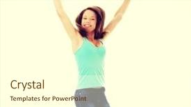  Presentation with student attitude - Presentation theme consisting of high energy - jumping student girl isolated background and a  colored foreground