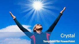  Presentation with sky blue - Slides with high energy - young active man standing background and a  colored foreground