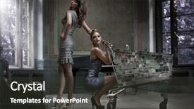  Presentation with shopping trolley - Theme enhanced with high fashion - two sexy women with shopping background and a dark gray colored foreground