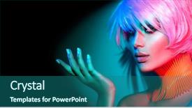  Presentation with party lights - Amazing presentation design having high fashion model woman portrait backdrop and a ocean colored foreground