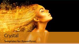  Presentation with shiny gold - Slide deck with high fashion model woman background and a gold colored foreground