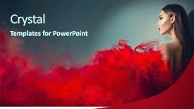  Presentation with girl model - Presentation design featuring high fashion woman in red background and a ocean colored foreground