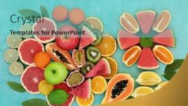  Presentation with health system - PPT theme having high-fibre-healthy-fruit-collection background and a seafoam green colored foreground