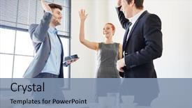  Presentation with team celebration - Cool new PPT layouts with high five as motivation backdrop and a seafoam green colored foreground