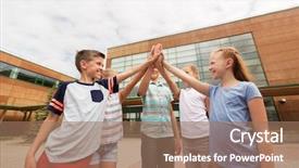  Presentation with friendship school - Theme having high five at school yard background and a coral colored foreground