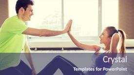  Presentation with personal training - PPT theme consisting of high five gesture in gym background and a violet colored foreground
