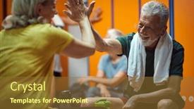  Presentation with health wellness - PPT layouts featuring high-five-senior-man-high background and a tawny brown colored foreground