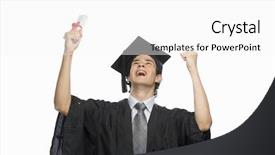  Presentation with diploma - Colorful PPT theme enhanced with high fliers - happy male graduate holding his backdrop and a white colored foreground