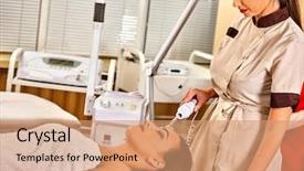  Presentation with acne woman - Cool new presentation design with high frequency machine in spa backdrop and a coral colored foreground