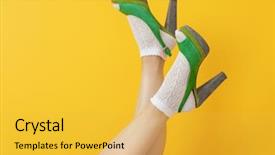  Presentation with green fashion - Amazing slide deck having high heel shoes and sock backdrop and a yellow colored foreground