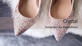  Presentation with ballerina shoes bear - Theme with high heeled shoes on furry background and a coral colored foreground