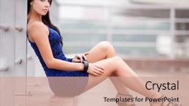  Presentation with street - Beautiful slides featuring high heels - beautiful young brunette woman wearing backdrop and a coral colored foreground