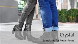  Presentation with city street - Presentation theme featuring high heels - couple in stylish shoes background and a light gray colored foreground