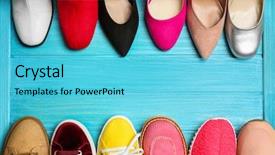  Presentation with shoes - Amazing slide deck having high heels - various female stylish shoes backdrop and a cyan colored foreground