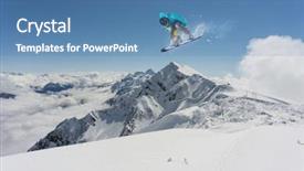  Presentation with biking in mountains - Beautiful PPT theme featuring high jump - flying snowboarder on mountains backdrop and a teal colored foreground