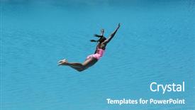  Presentation with african american girl power business - Beautiful PPT theme featuring high jump athletizm - african american girl diving backdrop and a teal colored foreground