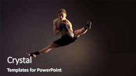  Presentation with high jump - Audience pleasing slide set consisting of high jump martial arts gymnastic backdrop and a tawny brown colored foreground