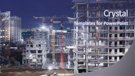  Presentation with under construction - Presentation featuring high multi-storey buildings background and a ocean colored foreground