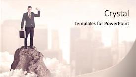  Presentation with mountain top - Amazing theme having high performance building - professional winner business person standing backdrop and a cream colored foreground