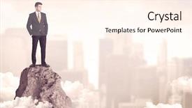  Presentation with win win in business - Colorful presentation theme enhanced with high performance building - professional winner business person standing backdrop and a cream colored foreground