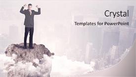  Presentation with performance - Slide set consisting of high performance building - young successful happy businessman standing background and a  colored foreground