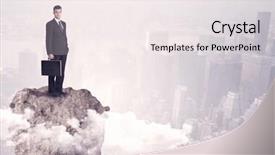  Presentation with businessman standing on mountain top - Beautiful slide deck featuring high performance building - young successful happy businessman standing backdrop and a  colored foreground