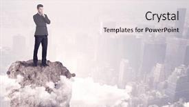  Presentation with businessman standing on mountain top - Audience pleasing slide set consisting of high performance building - young successful happy businessman standing backdrop and a  colored foreground