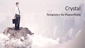  Presentation with businessman standing on mountain top - Beautiful slide set featuring high performance building - young successful happy businessman standing backdrop and a  colored foreground